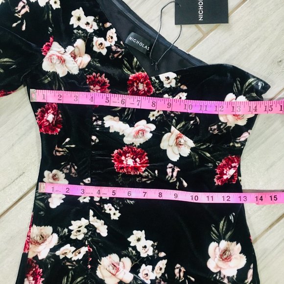 Nicholas One Shoulder Floral Velvet Mini Dress - NEW - Picture 9 of 12